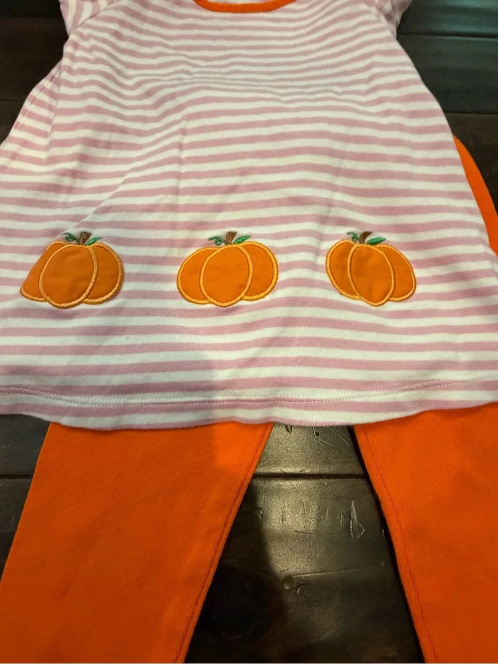 Girls Pink Striped Pumpkin Tunic with Orange Leggings - Kids Matching Set